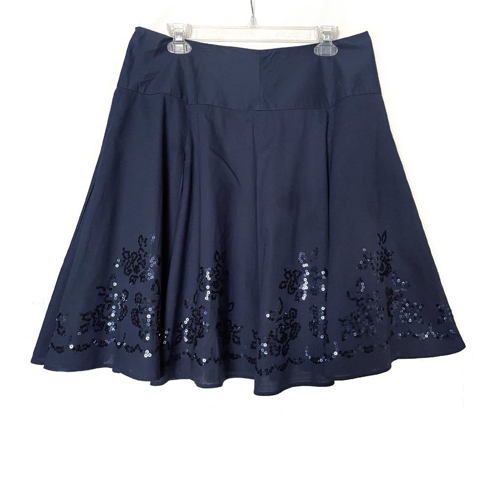Josephine Chaus Dark navy blue skirt, flared, with sequin embroidery. Size 12P